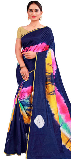 Blue color Saree in Art Silk, Silk fabric with Printed, Weaving work