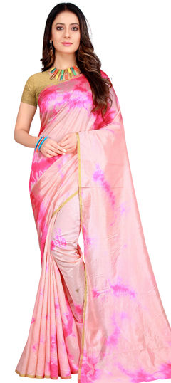 Pink and Majenta color Saree in Art Silk, Silk fabric with Printed, Weaving work