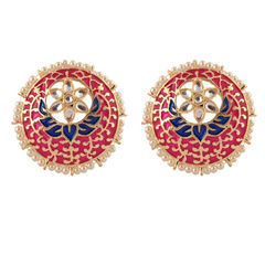 Gold Rodium Polish Blue color Earrings in Brass studded with Kundan