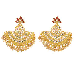 Gold Rodium Polish Red and Maroon color Earrings in Brass studded with Kundan