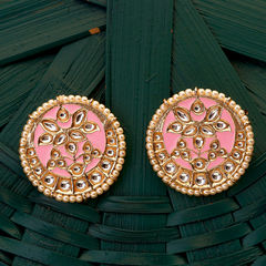 Gold Rodium Polish Pink and Majenta color Earrings in Brass studded with Beads