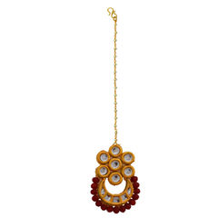 Gold Rodium Polish White and Off White color Mang Tikka in Brass studded with Pearl