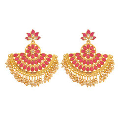 Gold Rodium Polish Red and Maroon color Earrings in Brass studded with Kundan
