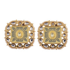Gold Rodium Polish Black and Grey color Earrings in Brass studded with Kundan, Pearl