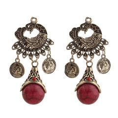 Gold and Silver Rodium Polish Red and Maroon color Earrings in Brass studded with Beads