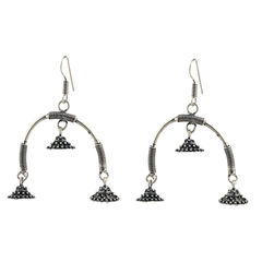 Silver Rodium Polish Silver color Earrings in Brass studded with Artificial