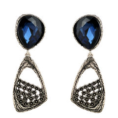 Silver Rodium Polish Blue color Earrings in Brass studded with Beads
