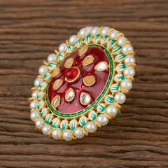 Gold Rodium Polish Multicolor color Ring in Brass studded with Kundan