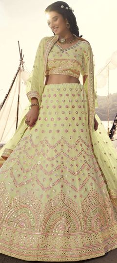 White and Off White color Lehenga in Organza Silk fabric with Mirror, Thread work