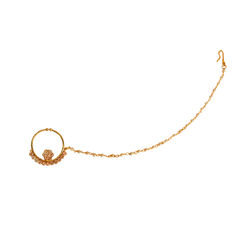 Gold Rodium Polish White and Off White color Nose Ring in Copper studded with Beads