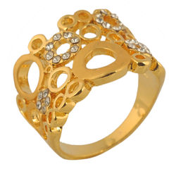 Gold Rodium Polish White and Off White color Ring in Brass studded with CZ Diamond