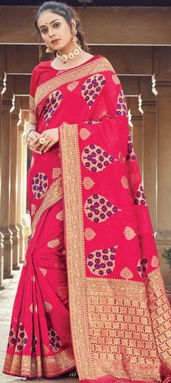 Pink and Majenta color Saree in Art Silk, Silk fabric with Weaving work