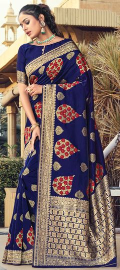 Blue color Saree in Art Silk, Silk fabric with Weaving work