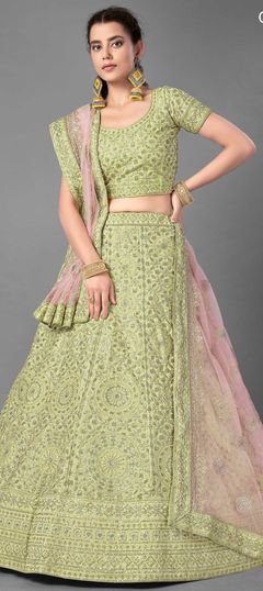 Green color Lehenga in Art Silk fabric with Embroidered, Sequence, Thread work