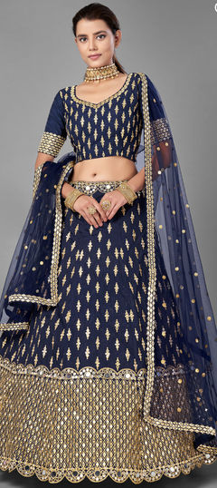 Blue color Lehenga in Art Silk fabric with Mirror, Thread, Zari work