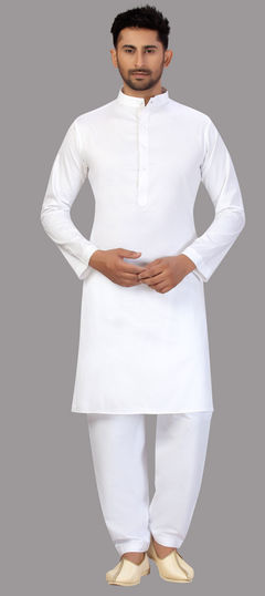 White and Off White color Kurta Pyjamas in Cotton fabric with Thread work