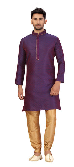 Red and Maroon color Kurta Pyjamas in Art Silk fabric with Lace work