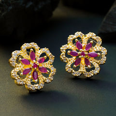 Gold Rodium Polish Purple and Violet color Earrings in Metal Alloy studded with Austrian diamond