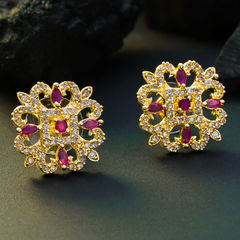 Gold Rodium Polish Purple and Violet color Earrings in Metal Alloy studded with Austrian diamond