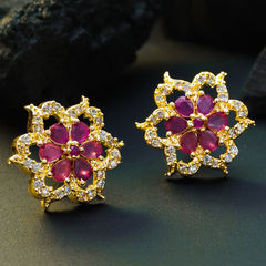Enamel Purple and Violet color Earrings in Metal Alloy studded with Austrian diamond