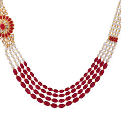 Gold Rodium Polish Red and Maroon, White and Off White color Necklace in Metal Alloy studded with CZ Diamond