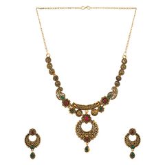 Green, Red and Maroon color Necklace in Metal Alloy studded with CZ Diamond & Gold Rodium Polish : 1718895