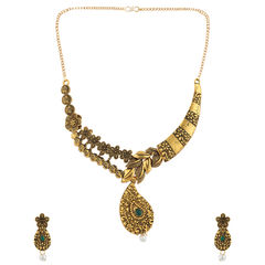 Green, White and Off White color Necklace in Metal Alloy studded with CZ Diamond & Gold Rodium Polish : 1718898