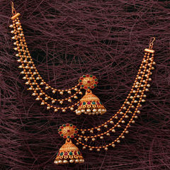 Gold Rodium Polish Pink and Majenta color Earrings in Metal Alloy studded with CZ Diamond, Pearl