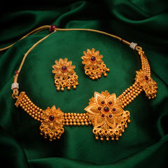 Gold Rodium Polish Red and Maroon color Necklace in Copper studded with CZ Diamond