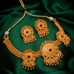 Red and Maroon color Necklace in Metal Alloy studded with CZ Diamond & Gold Rodium Polish : 1720879