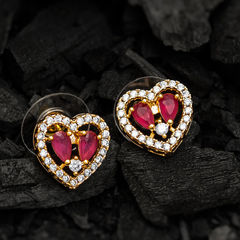 Gold Rodium Polish Pink and Majenta color Earrings in Metal Alloy studded with CZ Diamond