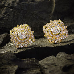 White and Off White color Earrings in Metal Alloy studded with CZ Diamond & Gold Rodium Polish : 1721026