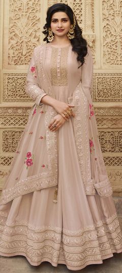 Pink and Majenta color Salwar Kameez in Dolla Silk, Silk fabric with Embroidered, Sequence, Thread, Zari work