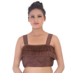 Beige and Brown color Blouse in Raw Silk fabric with Thread work