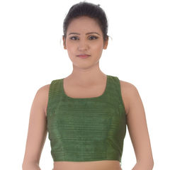 Green color Blouse in Raw Silk fabric with Thread work