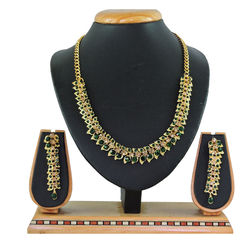 Gold Rodium Polish Green color Necklace in Metal Alloy studded with CZ Diamond