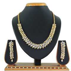 Gold Rodium Polish White and Off White color Necklace in Metal Alloy studded with CZ Diamond