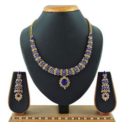 Gold Rodium Polish Blue color Necklace in Metal Alloy studded with CZ Diamond