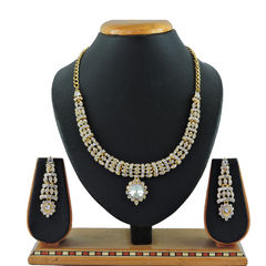 Gold Rodium Polish White and Off White color Necklace in Metal Alloy studded with CZ Diamond