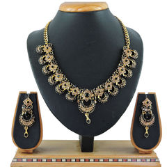 Gold Rodium Polish Black and Grey color Necklace in Metal Alloy studded with CZ Diamond