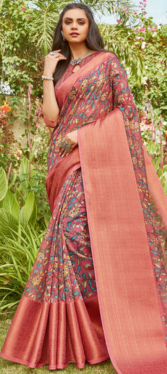 Multicolor color Saree in Linen fabric with Floral, Printed work