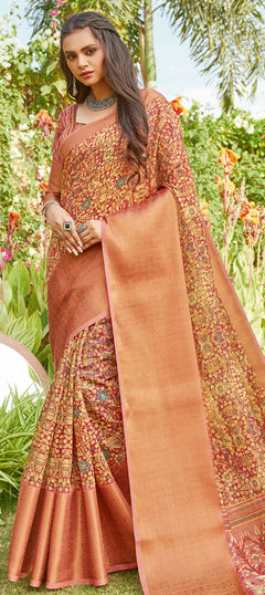 Casual, Traditional Multicolor color Saree in Linen fabric with Bengali Floral, Printed work : 1722263