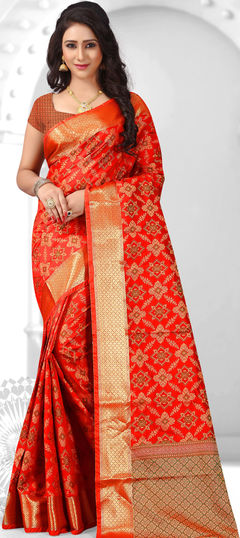 Traditional Red and Maroon color Saree in Brocade fabric with South Weaving work : 1722312