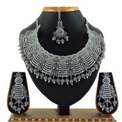 Gold Rodium Polish Black and Grey color Necklace in Metal Alloy studded with CZ Diamond