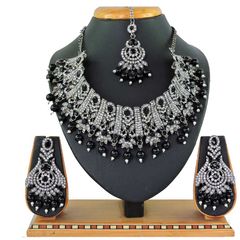 Gold Rodium Polish Black and Grey color Necklace in Metal Alloy studded with CZ Diamond