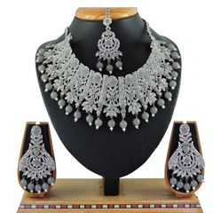 Gold Rodium Polish Black and Grey color Necklace in Metal Alloy studded with CZ Diamond