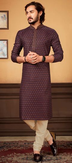 Purple and Violet color Kurta Pyjamas in Poly Silk fabric with Digital Print work