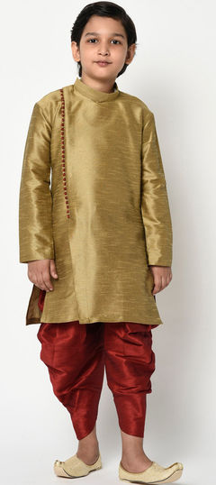 Gold color Boys Dhoti Kurta in Dupion Silk fabric with Thread work : 1723297