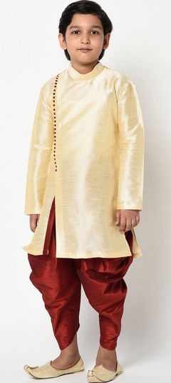 Beige and Brown color Boys Dhoti Kurta in Dupion Silk fabric with Thread work : 1723301