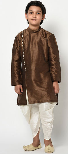 Beige and Brown color Boys Dhoti Kurta in Dupion Silk fabric with Thread work : 1723302